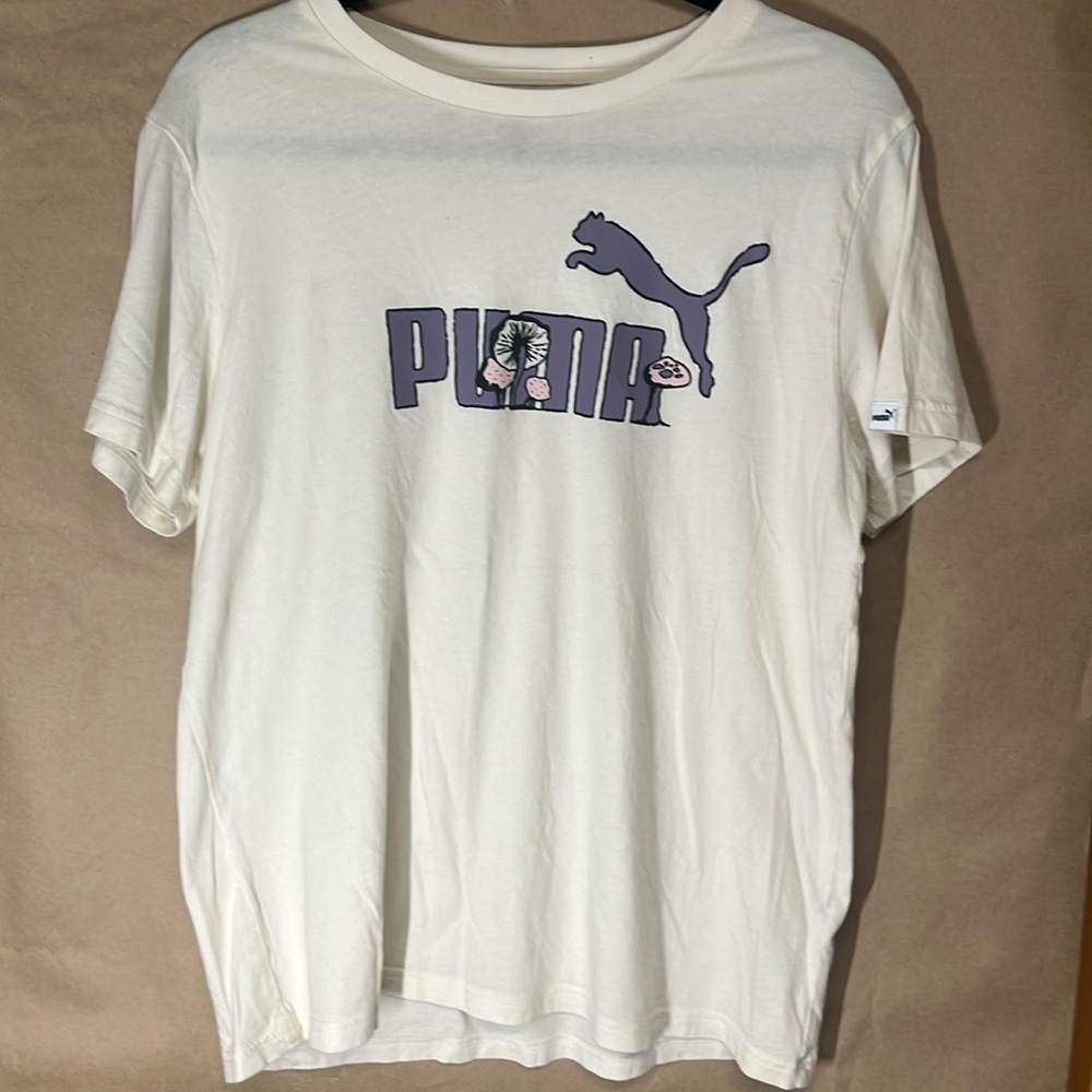 Puma size L cream t shirt with mushroom print